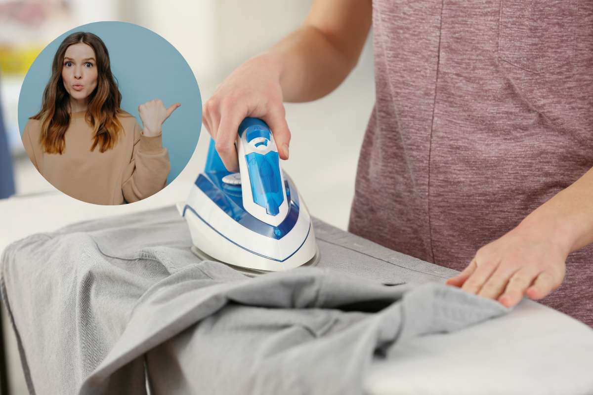 persona che stira e donne che indica